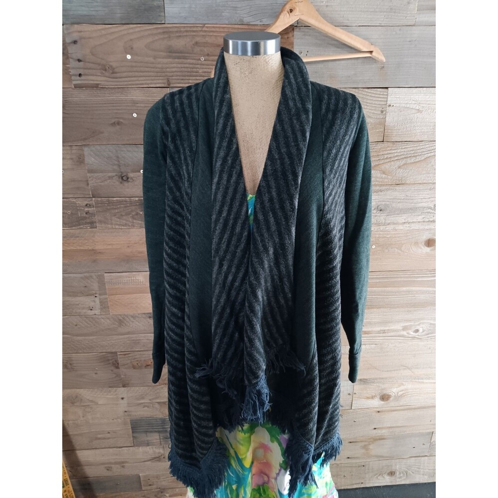 SATURDAY SUNDAY Anthropologie Open Cardi Sz. XS Fringe Hem Assymetric Patchwork